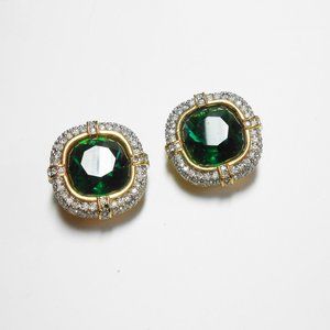 Swarovski Paste & Imitation Emerald Clip Earrings